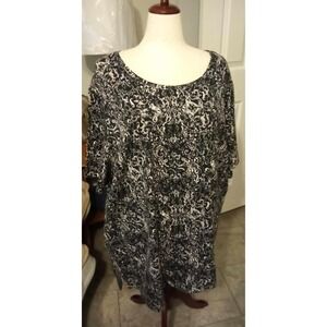 Liz & Me Plus Size 4X Black White Scroll Print Short Sleeve Tunic Top
